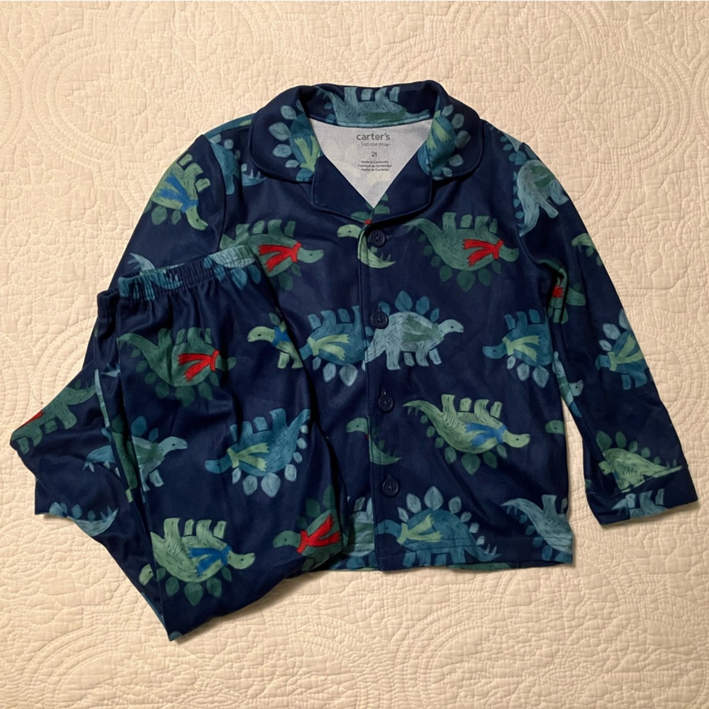 Carter's Blue Christmas Dinosaur Holiday Pajama Set NWOT